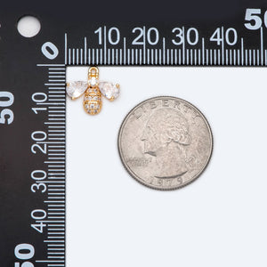 10pcs CZ Paved Bee Charm 13x14mm, 18K Plated Brass, Jewelry Making
