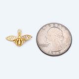 10pcs CZ Paved Bee Charm 18.5x12mm, 18K Plated Brass, Bee Pendants