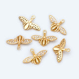 10pcs CZ Paved Bee Charm 18.5x12mm, 18K Plated Brass, Bee Pendants