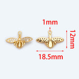 10pcs CZ Paved Bee Charm 18.5x12mm, 18K Plated Brass, Bee Pendants