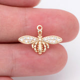 10pcs CZ Paved Bee Charm 18.5x12mm, 18K Plated Brass, Bee Pendants