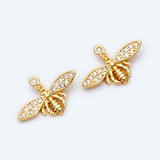 10pcs CZ Paved Bee Charm 18.5x12mm, 18K Plated Brass, Bee Pendants