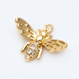 10pcs CZ Paved Bee Charm, 18K Plated Brass, Honeybee Pendants