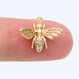 10pcs CZ Paved Bee Charm, 18K Plated Brass, Honeybee Pendants