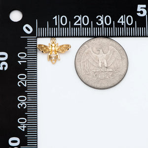 10pcs CZ Paved Bee Charm, 18K Plated Brass, Honeybee Pendants