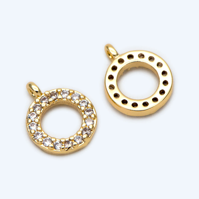 10pcs CZ Paved Circle Charm 7x9mm Mini Round Ring Pendants