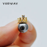 CZ Paved Crown Ear Posts, 18K Plated Brass Stud Earrings