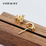 CZ Paved Crown Ear Posts, 18K Plated Brass Stud Earrings
