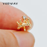 CZ Paved Crown Ear Posts, 18K Plated Brass Stud Earrings