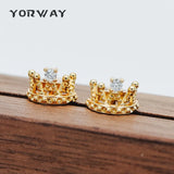 CZ Paved Crown Ear Posts, 18K Plated Brass Stud Earrings