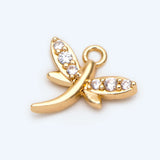 10pcs CZ Paved Dragonfly Charm 10x10mm, 18K Plated Brass, Dragonfly Pendants