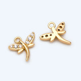 10pcs CZ Paved Dragonfly Charm 10x10mm, 18K Plated Brass, Dragonfly Pendants