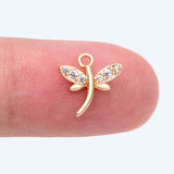 10pcs CZ Paved Dragonfly Charm 10x10mm, 18K Plated Brass, Dragonfly Pendants