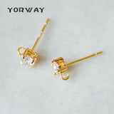 10pcs CZ Paved Ear Posts 3/4mm with Loops, Real Plated Brass Stud Earrings