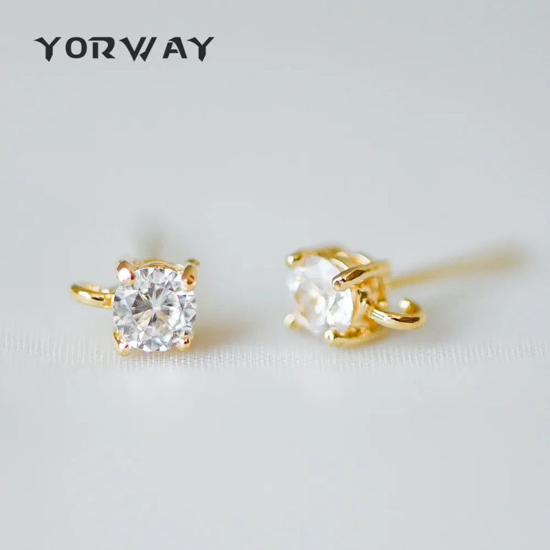 10pcs CZ Paved Ear Posts 3/4mm with Loops, Real Plated Brass Stud Earrings