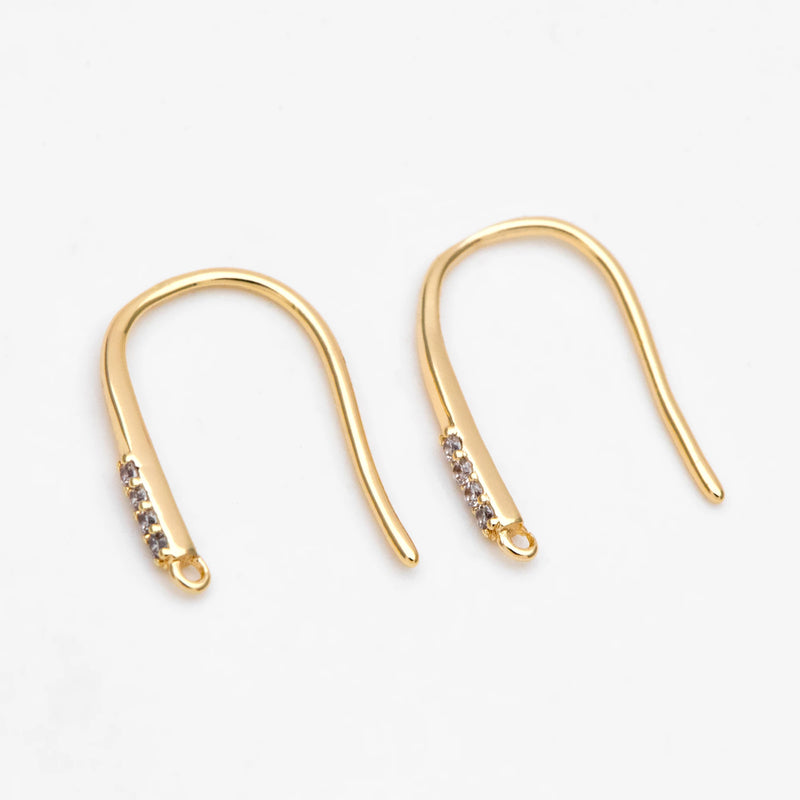 10pcs CZ Paved Earring Hooks, 18K Plated Earwires
