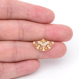 CZ Paved Fan Shape Earring Stud with Loop, Real Plated Stud