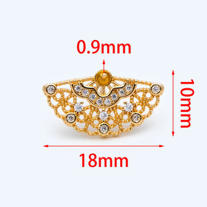 CZ Paved Fan Shape Earring Stud with Loop, Real Plated Stud
