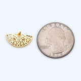 CZ Paved Fan Shape Earring Stud with Loop, Real Plated Stud