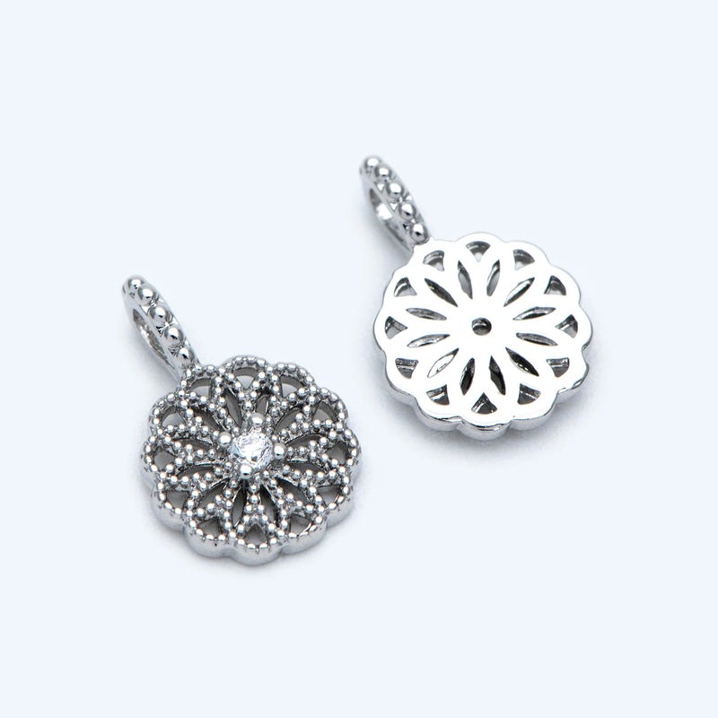 10pcs CZ Paved Filigree Coin Charm Earring Findings