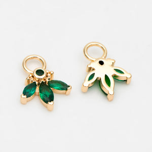 10pcs CZ Paved Flower Charm 12x9mm, Real Plated Brass Leaf Pendants