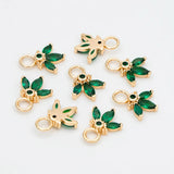 10pcs CZ Paved Flower Charm 12x9mm, Real Plated Brass Leaf Pendants