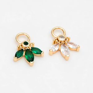 10pcs CZ Paved Flower Charm 12x9mm, Real Plated Brass Leaf Pendants