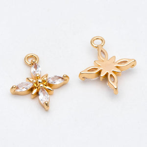 10pcs CZ Paved Flower Charms 16mm, Plated Brass Cross Pendants