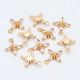 10pcs CZ Paved Flower Charms 16mm, Plated Brass Cross Pendants