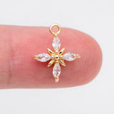 10pcs CZ Paved Flower Charms 16mm, Plated Brass Cross Pendants