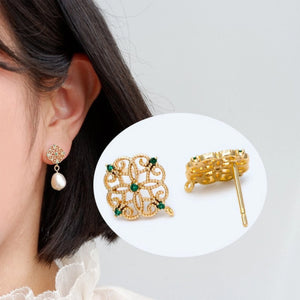 10pcs CZ Paved Flower Ear Posts 12mm with Loop, Sterling Silver Pin