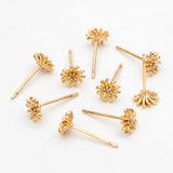 10pcs CZ Paved Flower Ear Posts, 6mm Stud Earrings, DIY Findings