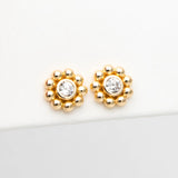 10pcs CZ Flower Ear Posts 7mm, Plated Brass Stud Earrings