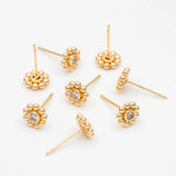 10pcs CZ Flower Ear Posts 7mm, Plated Brass Stud Earrings