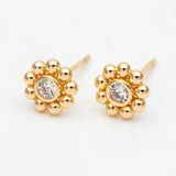 10pcs CZ Flower Ear Posts 7mm, Plated Brass Stud Earrings