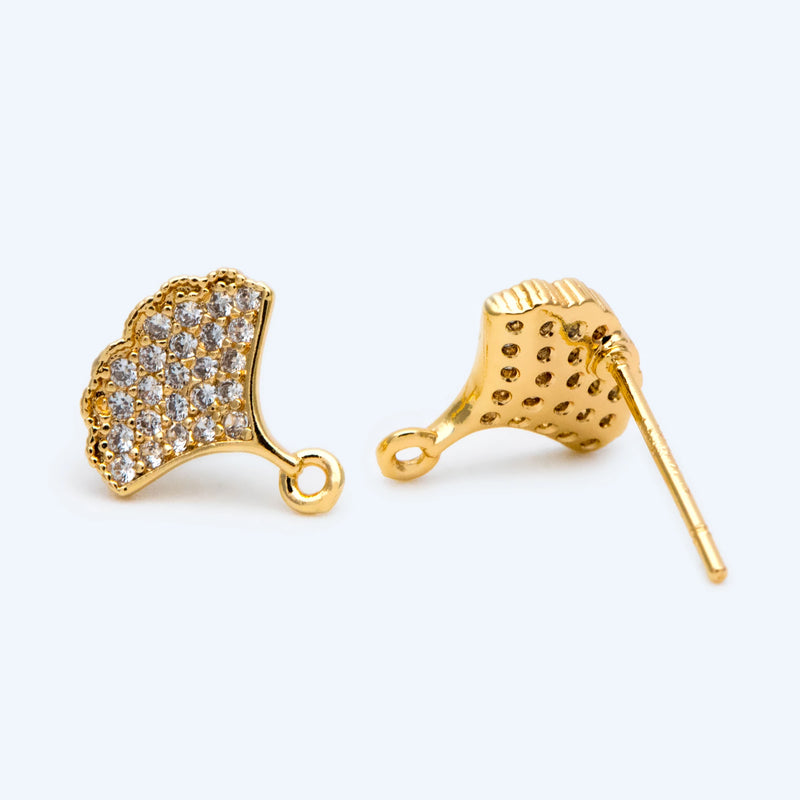 10pcs CZ Paved Ginkgo Leaf Ear Post Earrings