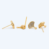 10pcs CZ Paved Ginkgo Leaf Ear Post Earrings