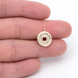 10pcs CZ Paved Chinese Coin Charm 12mm Round Coin Disk Pendants