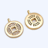 10pcs CZ Paved Chinese Coin Charm 12mm Round Coin Disk Pendants