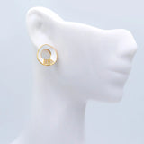 CZ Paved Circle Ear Posts, Enamel Geometric Stud Earrings with Loops