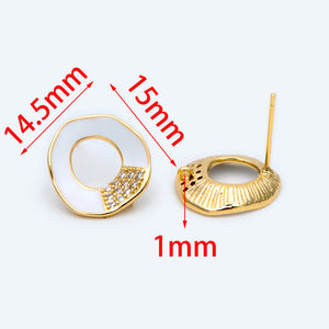 CZ Paved Circle Ear Posts, Enamel Geometric Stud Earrings with Loops