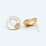 CZ Paved Circle Ear Posts, Enamel Geometric Stud Earrings with Loops