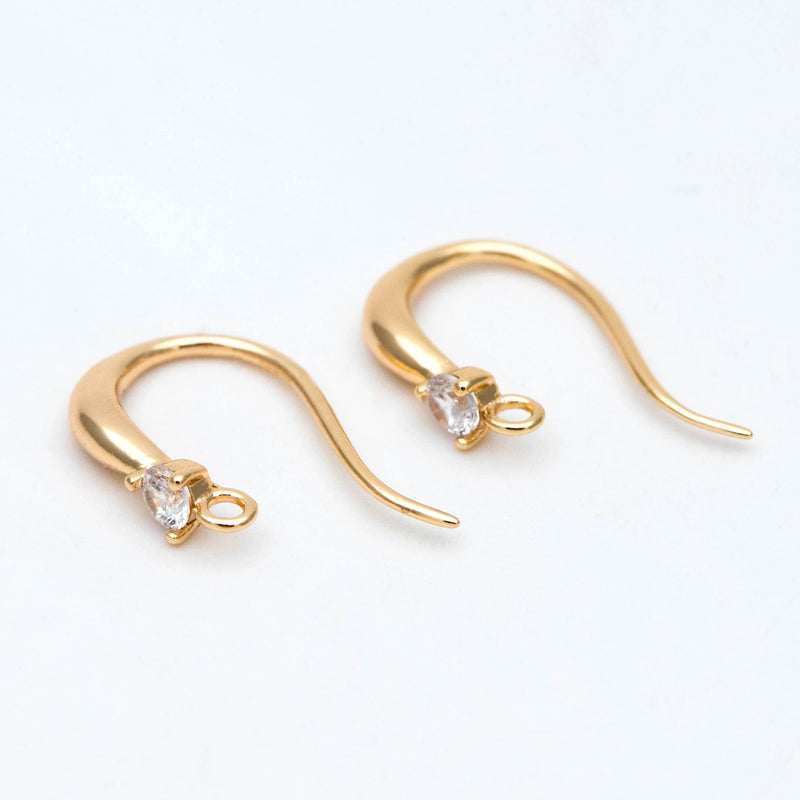 10pcs CZ Paved Earring Hooks, 18K Plated Brass Earwires