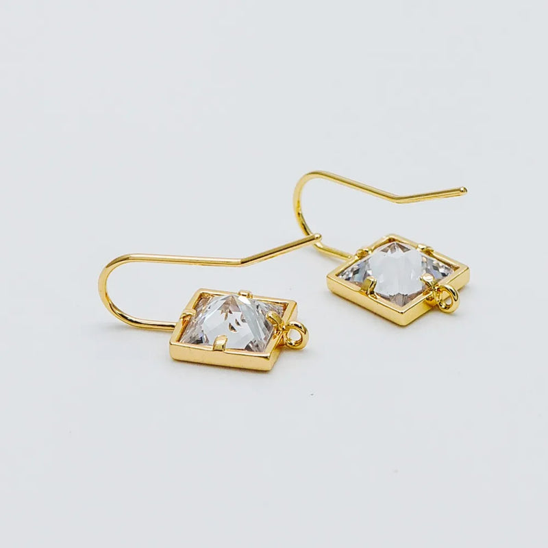 10pcs 18K CZ Paved Earring Hooks, Gold Plated Brass Earwires