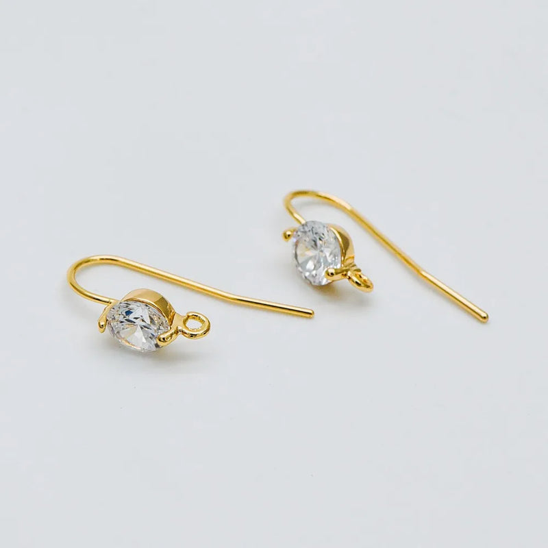 10pcs CZ Paved Earring Hooks 18K Plated Brass Earwires