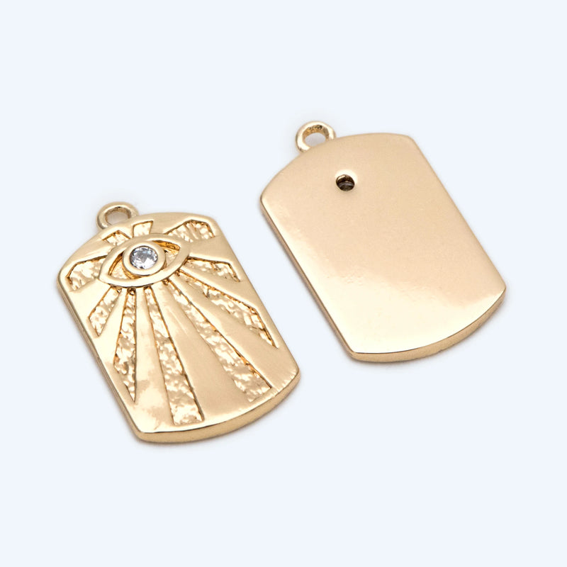 10pcs Evil Eye Charms, 18K Plated Brass, Square Pendants
