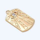 10pcs Evil Eye Charms, 18K Plated Brass, Square Pendants