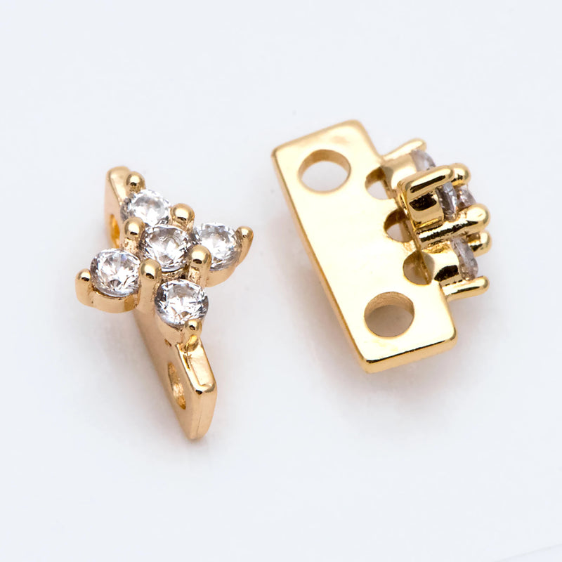 10pcs CZ Paved Flower Beads, 2 Hole Bracelet Spacer Beads