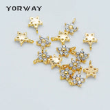 10pcs CZ Paved Flower Charm Pendants 6.5mm, Tarnish Resistant
