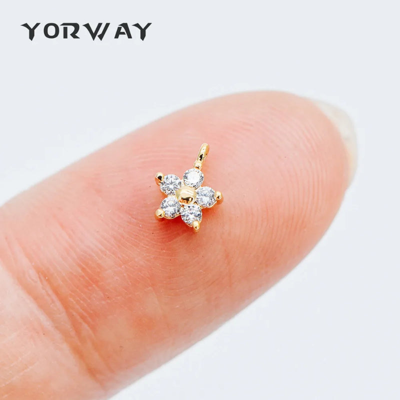 10pcs CZ Paved Flower Charm Pendants 6.5mm, Tarnish Resistant